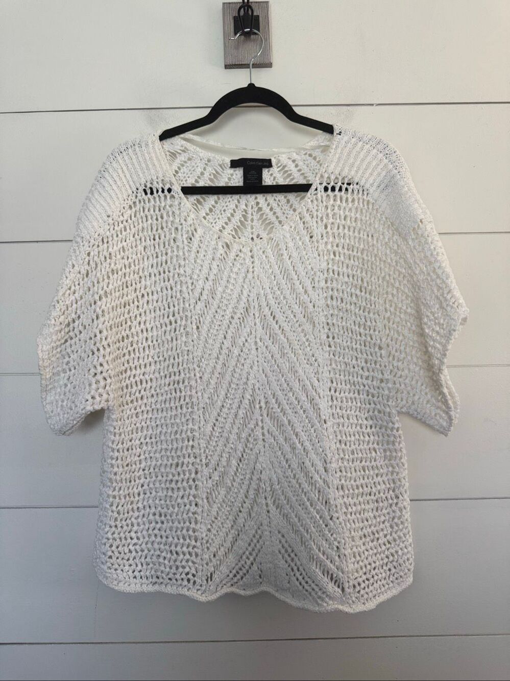 Calvin Klein Jeans Women’s Small White Crochet Boho Top Blouse